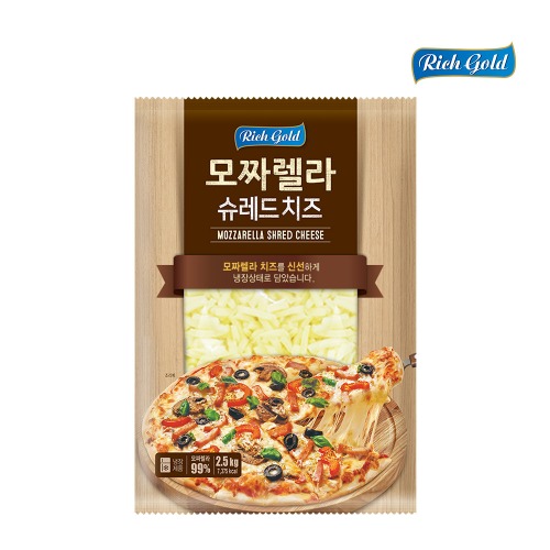 [냉장] 리치골드 모짜렐라 슈레드 피자치즈 2.5kg (100%자연치즈)